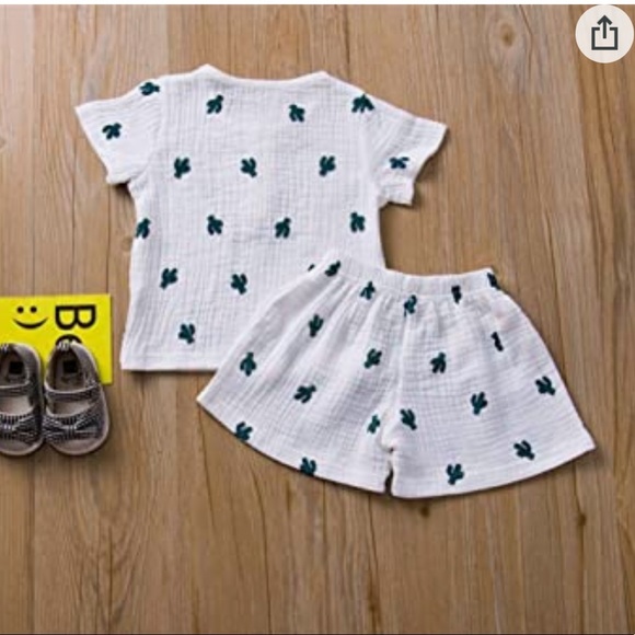 Baby Cactus Outfits Unisex Cotton Linen Tops & Bloomer Shorts set like new - Picture 2 of 12